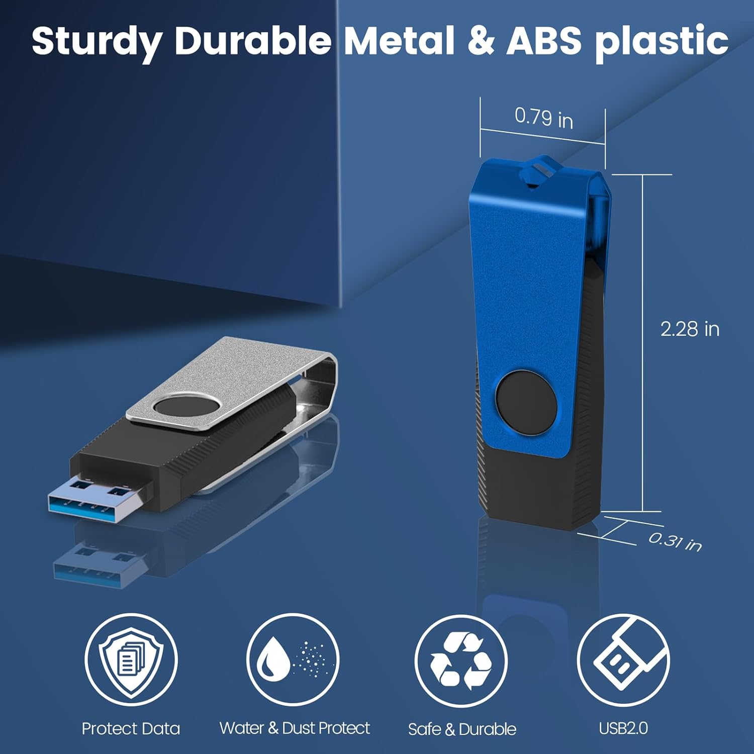AGECASH – Paquete de 5 unidades flash USB 2.0 de 128 GB, paquete de 5 unidades de memoria USB pendrive de metal giratorio USB Stick Zip Drive Flash