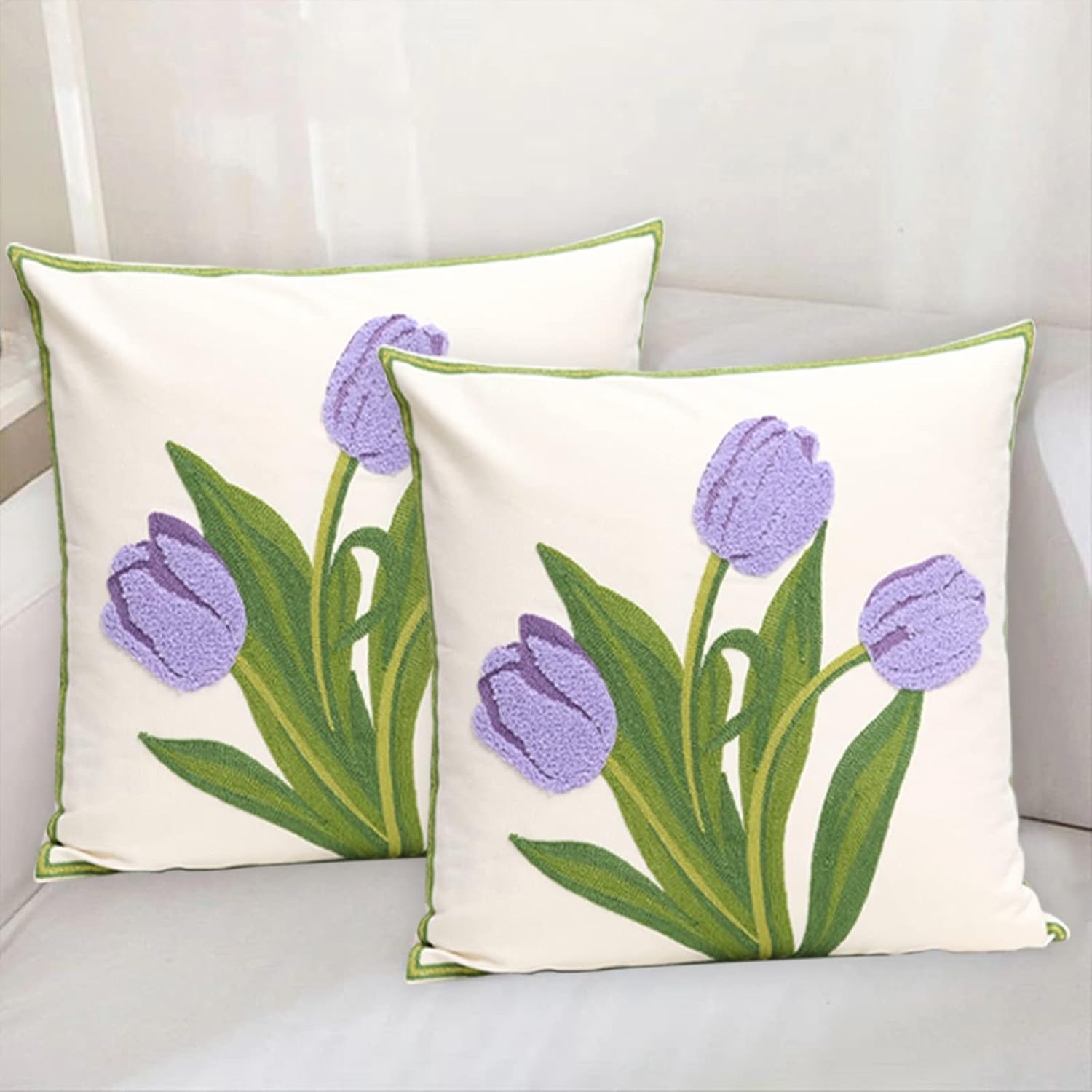 Paquete de 2 fundas de almohada decorativas bordadas de 18 x 18 pulgadas, fundas de almohada florales de granja para sala de estar, sofá o cama