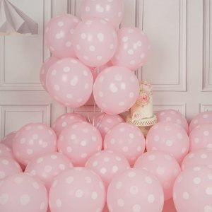 63 globos de lunares rosados de 12 pulgadas, globos redondos de látex para fiestas de cumpleaños 63 globos de lunares rosados de 12 pulgadas, globos redondos de látex para fiestas de cumpleaños