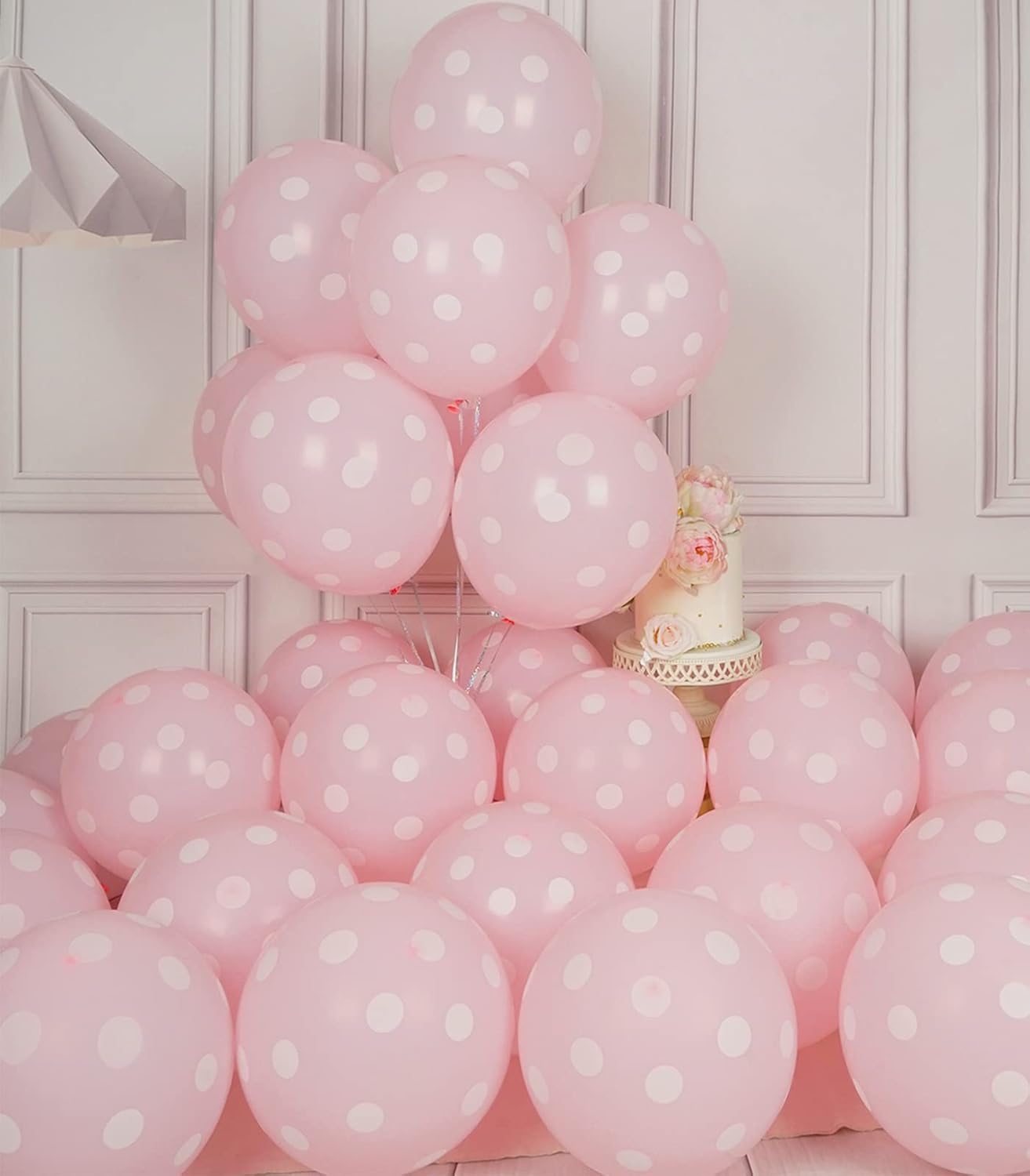 63 globos de lunares rosados de 12 pulgadas, globos redondos de látex para fiestas de cumpleaños