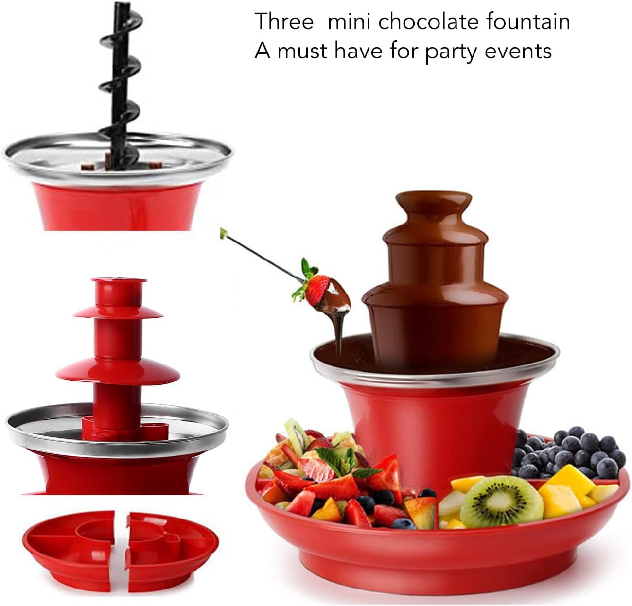 Máquina de fuente de chocolate de tres capas, mini fondue de chocolate para derretir nostalgia desmontable, fondue de chocolate para juegos de
