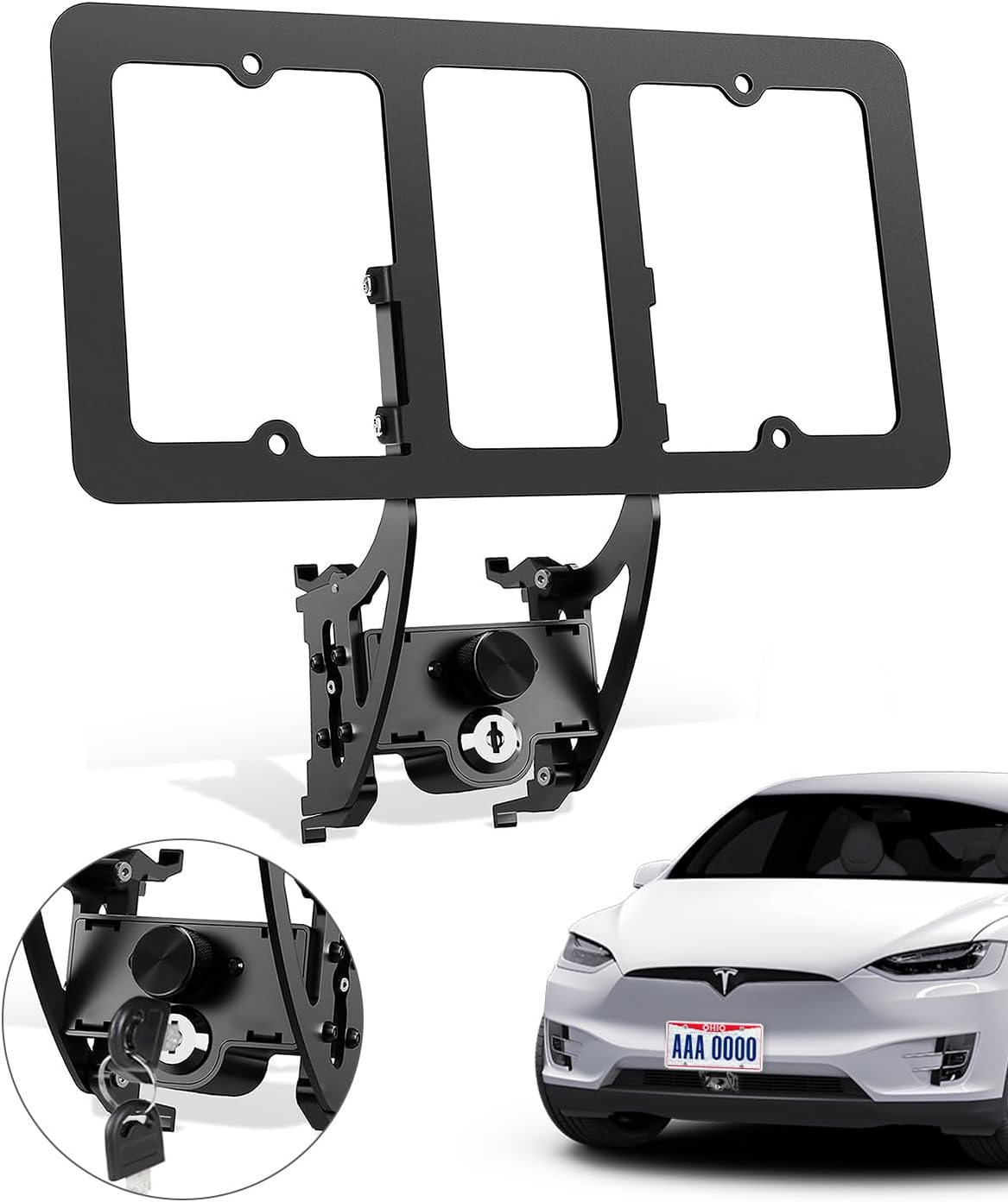Soporte para placa de matrícula para Tesla 2017 a 2023 Modelo Y 3, soporte de marco de matrícula frontal de aleación de aluminio premium con bloqueo