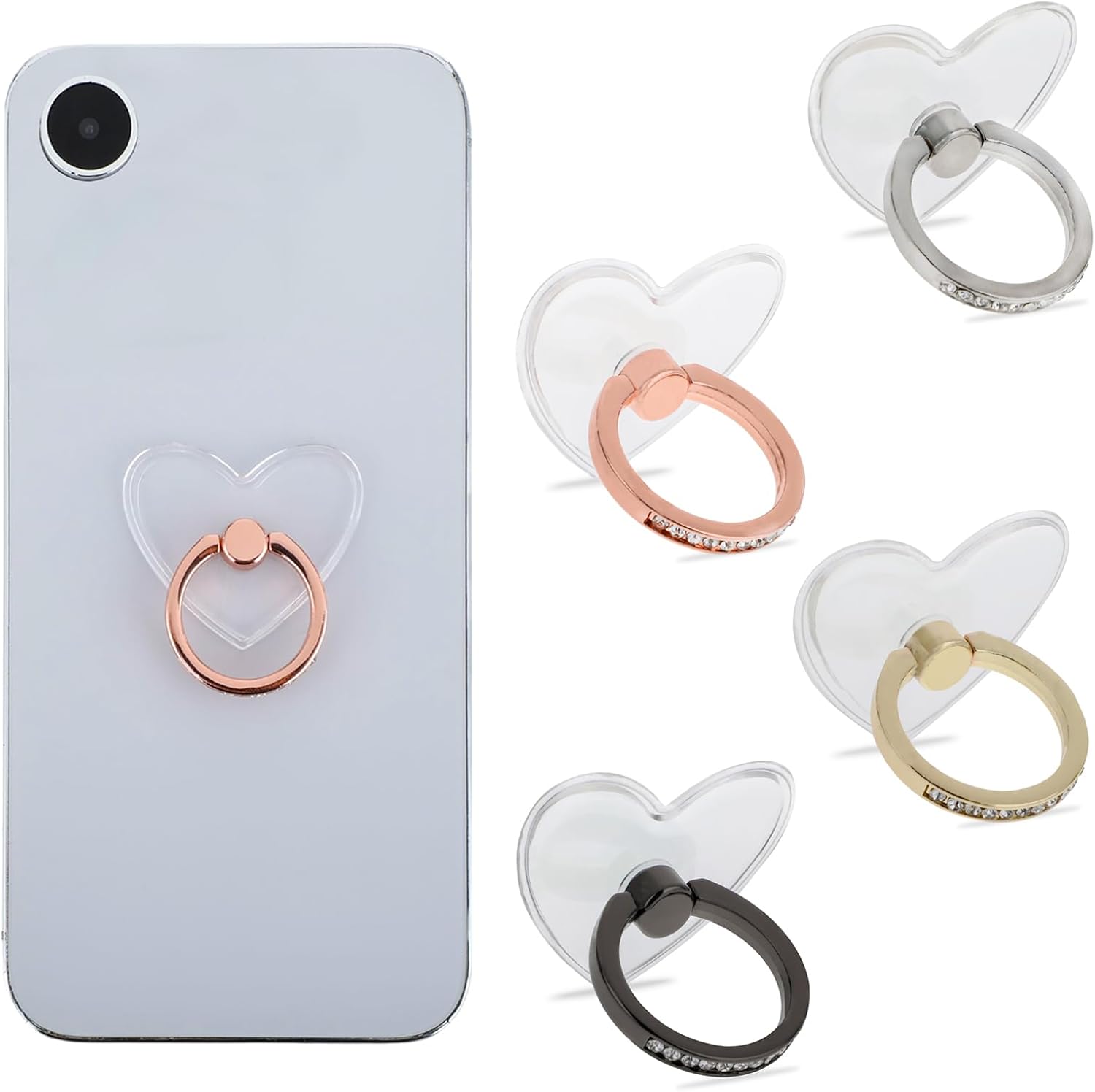 Soporte transparente para anillo de teléfono celular, 4 unidades, agarre transparente para teléfono, rotación de 360 grados, para la mayoría de