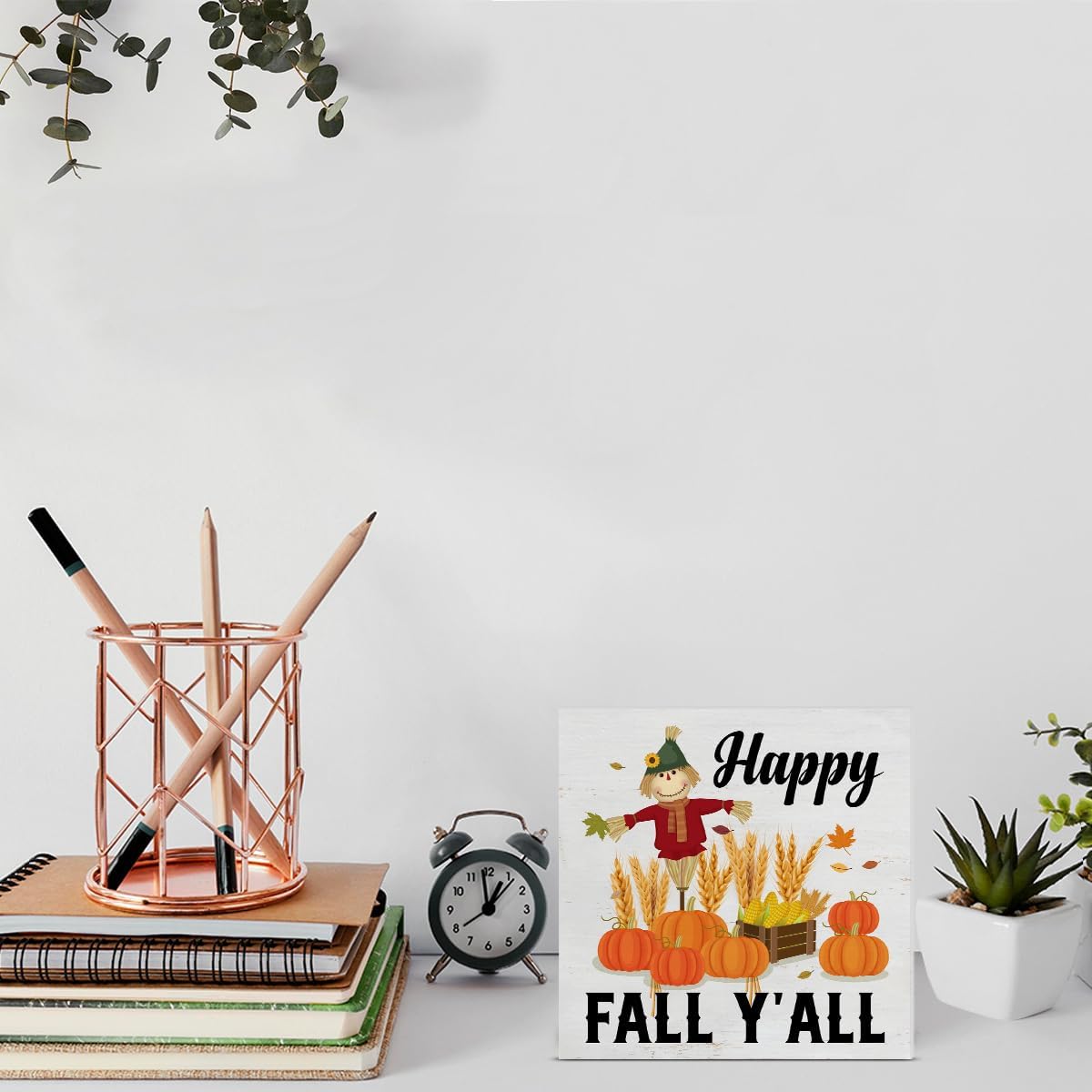 Cartel de madera de otoño para decoración del hogar, letrero cuadrado de madera de otoño, decoración de escritorio, calabazas de otoño, bloque de