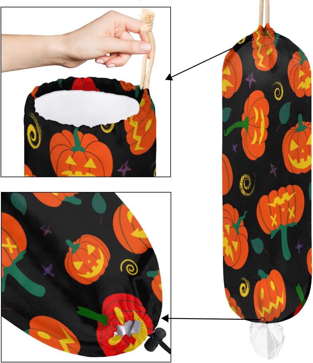 Soporte para bolsas de plástico de calabazas de Halloween, soporte para bolsa de comestibles, dispensador de bolsas de plástico lavable, organizador