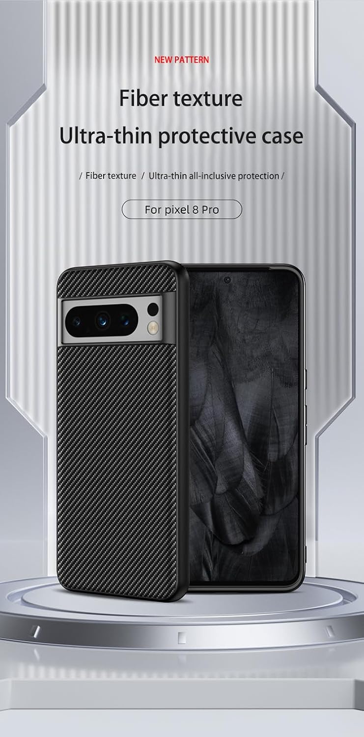 Funda para Google Pixel 8 Pro, alta calidad, material de fibra de carbono, resistente a los arañazos, protección flexible, antideslizante, fibra