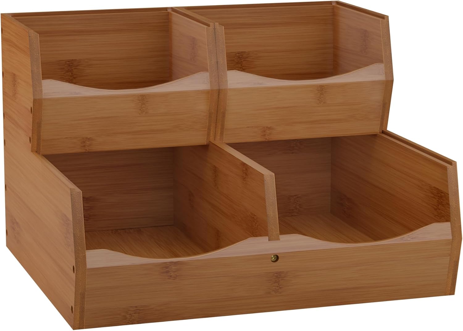 Contenedores apilables con frente abierto, almacenamiento apilable, juego de 3 piezas apilables de bambú para encimera de cocina para verduras,