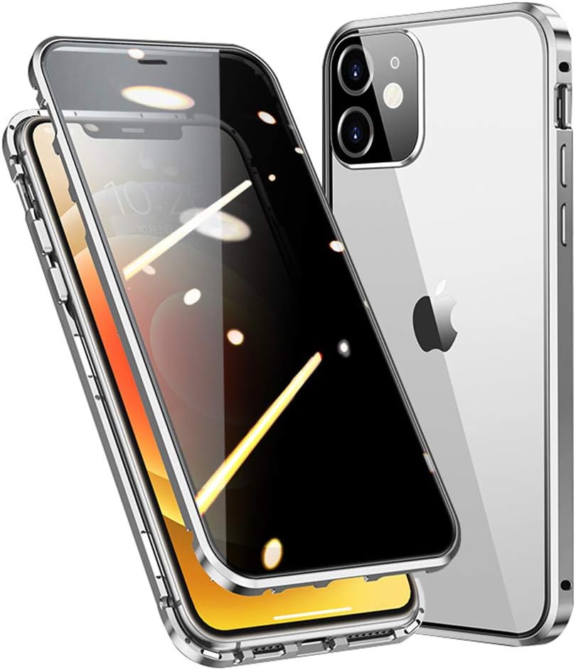 HENGHUI Funda antimiradas con cerradura para iPhone 13 Pro Max, funda magnética de vidrio con protector de lente de cámara integrado, protector de