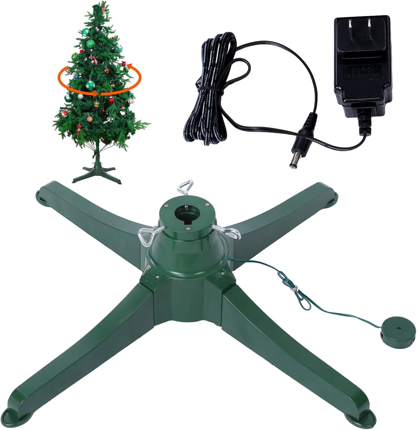 Xuhal Soporte giratorio para árbol de Navidad de 360 grados, soporte giratorio para árbol de Navidad, base de árbol de Navidad verde con adaptador