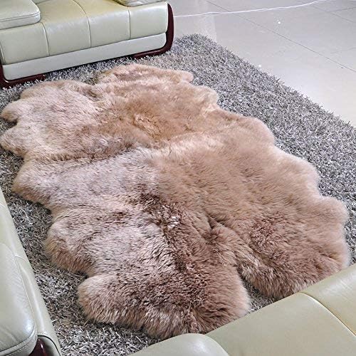 HUAHOO Alfombra de piel de oveja auténtica, cuatro alfombras de piel de oveja para sala de estar, dormitorio o chimenea, piel de oveja natural,