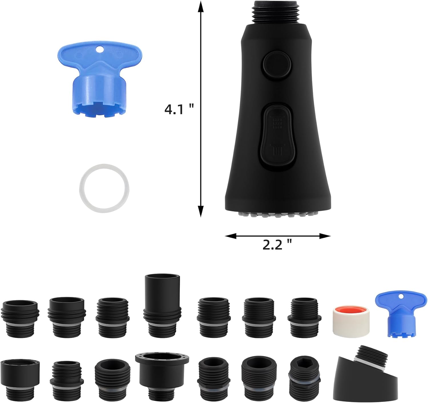 Hibbent Reemplazo de cabezal de grifo de cocina extraíble, boquilla rociadora de fregadero de cocina de 3 funciones con 10 adaptadores, compatible