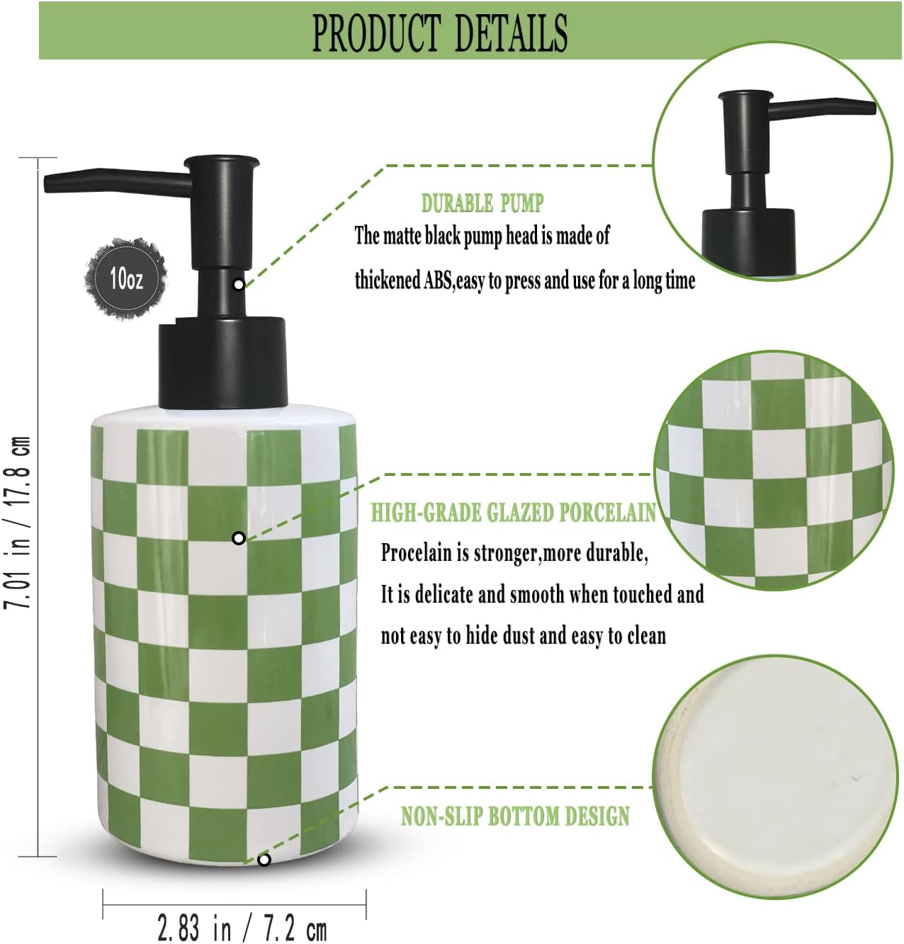Dispensador de jabón de baño con bomba negra mate, dispensador de jabón de cerámica blanca para cocina, tablero de ajedrez, botella de bomba vacía
