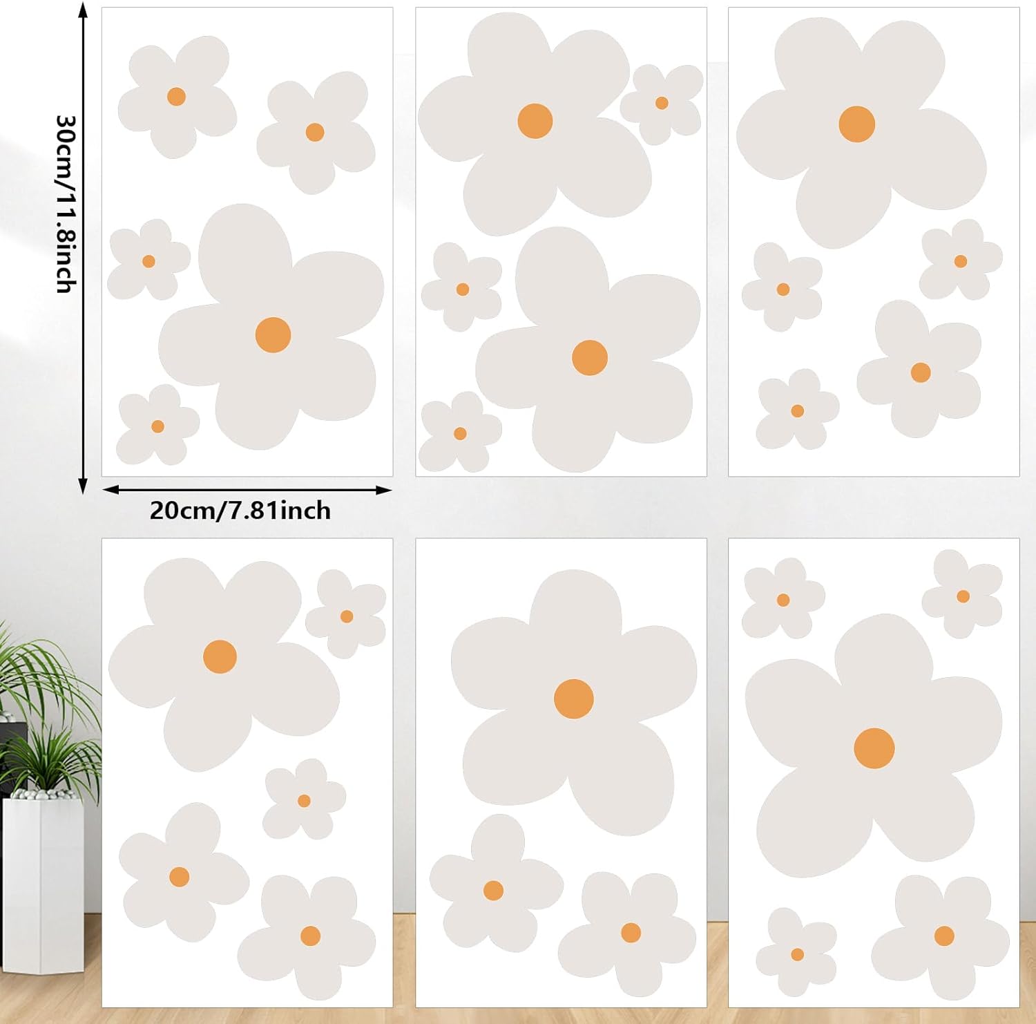Whaline 28 calcomanías de pared de margaritas grandes, diseño de margaritas boho, beige, despegar y pegar, decoración de pared floral, vinilo para