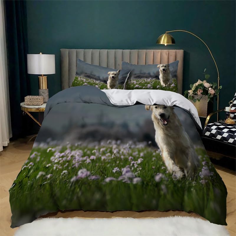 Juego de funda de edredón tamaño individual de cachorro gris oscuro, juego de ropa de cama individual con estampado de animales, funda de edredón de