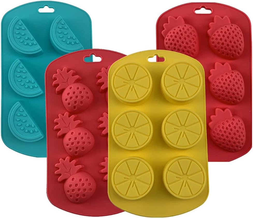 4 moldes de silicona en forma de fruta 3D piña, naranja, sandía, fresa, utilizado para bricolaje, pasteles, galletas, jabón, pudín de azúcar,