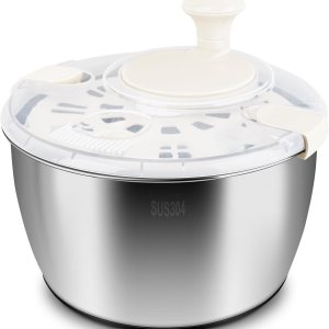 Ensalada Spinner de acero inoxidable, grande, multiuso, para lechuga, centrifugado y secado de frutas y verduras con cuenco de drenaje giratorio (5 Ensalada Spinner de acero inoxidable, grande, multiuso, para lechuga, centrifugado y secado de frutas y verduras con cuenco de drenaje giratorio (5