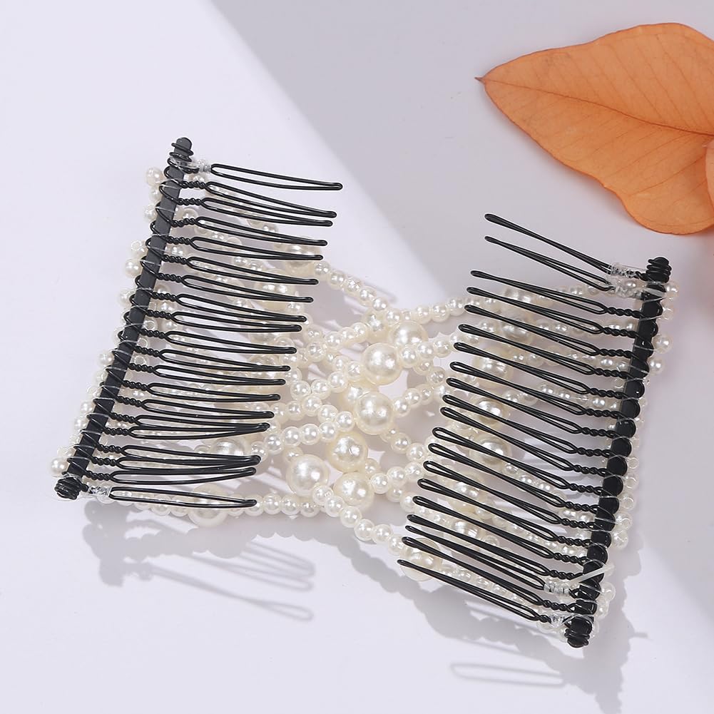 Pinza de peine de pelo de perlas sintéticas elásticas, pinzas para el cabello doble peine para el cabello, peines mágicos elásticos para cabello