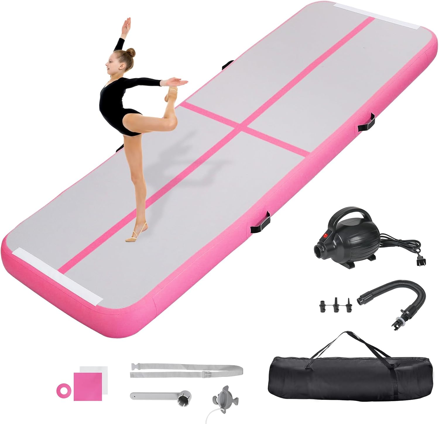 Inflatable Gymnastics Air Tumbling Track Mat 10ft 13ft 16ft 20ft, Air Tumble Track Mat with Electric Air Pump for Home Use Training Cheerleader Yoga
