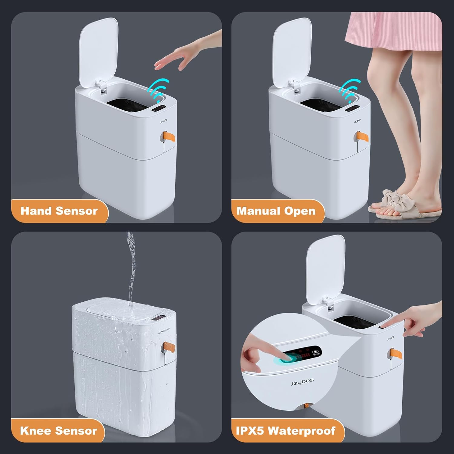 MOPUP Basurero de baño pequeño automático de 3.5 galones, con sensor de movimiento delgado, de plástico, estrecho, para dormitorio, oficina, casa