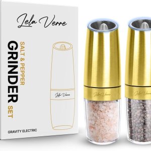 Gravity – Molinillo eléctrico de pimienta y sal – luz blanca Grueso ajustable, funciona con pilas, operación automática con una mano, dorado, juego Gravity – Molinillo eléctrico de pimienta y sal – luz blanca Grueso ajustable, funciona con pilas, operación automática con una mano, dorado, juego