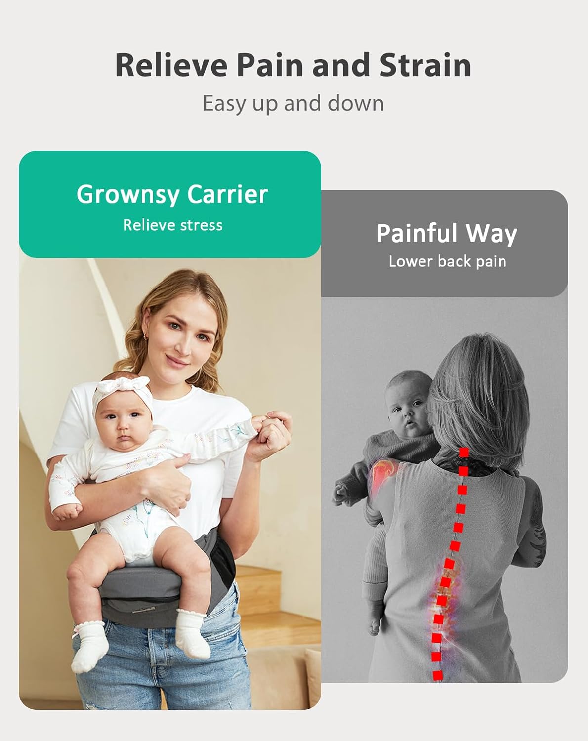 Portabebés ergonómico con múltiples bolsillos, cintura extendida ajustable para recién nacidos y niños pequeños de hasta 50 libras, color gris