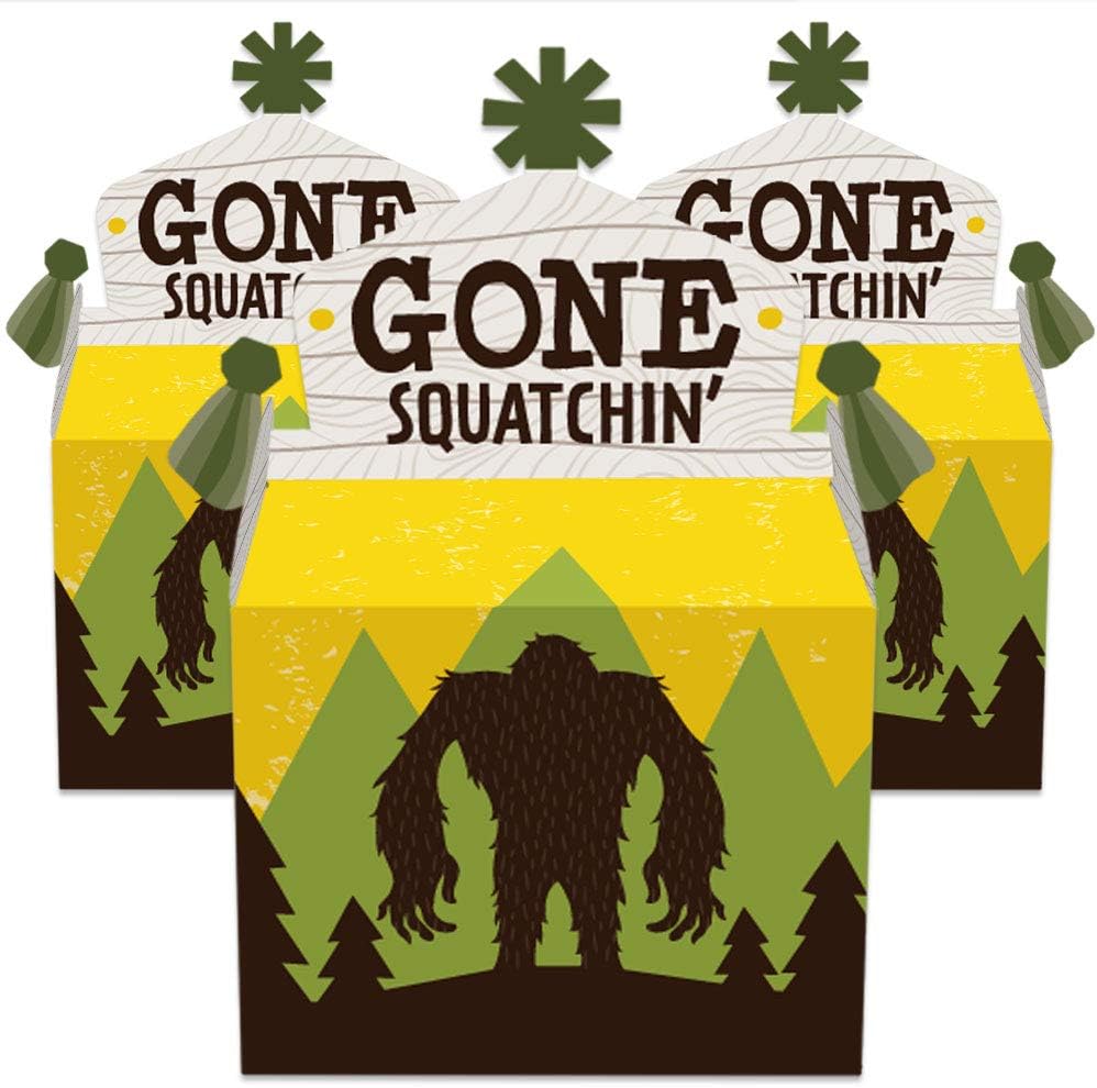 Big Dot of Happiness Sasquatch Crossing – Caja de regalo para fiesta de Bigfoot o fiesta de cumpleaños, cajas de golosinas – Juego de 12