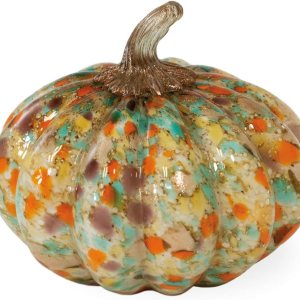 Boston International Decoración de mesa de calabaza de vidrio soplado a mano, confeti, 7.5 x 5.25 pulgadas Boston International Decoración de mesa de calabaza de vidrio soplado a mano, confeti, 7.5 x 5.25 pulgadas