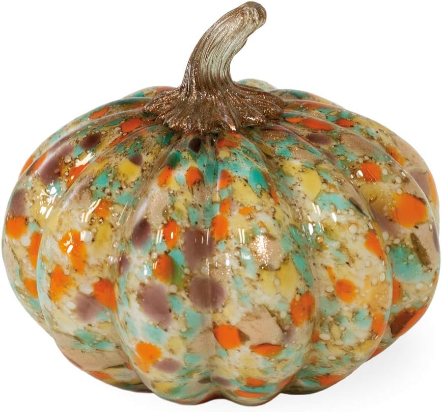 Boston International Decoración de mesa de calabaza de vidrio soplado a mano, confeti, 7.5 x 5.25 pulgadas