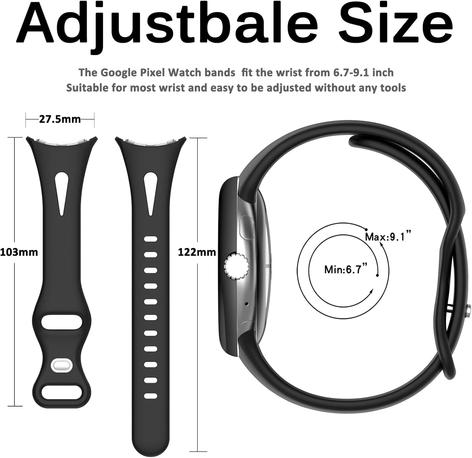 Miimall Correa de reloj compatible con Google Pixel, pulsera deportiva de silicona suave para mujeres y hombres, correa de repuesto delgada ligera y