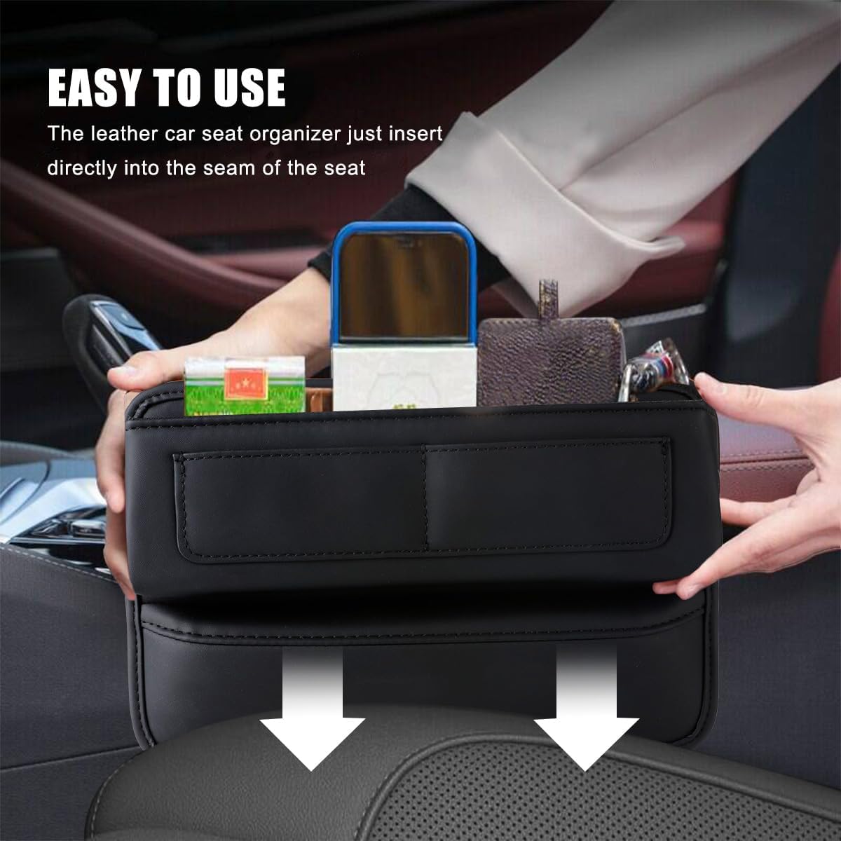 Organizador de espacio para asiento de automóvil, organizador multifuncional de cuero para asiento de automóvil y accesorios automotrices de