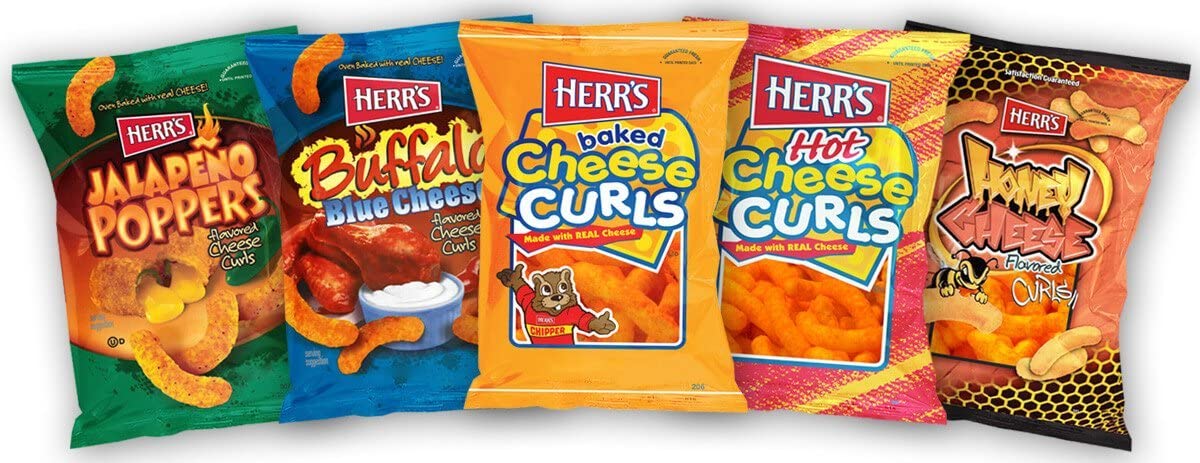HERR’S – Queso azul, queso miel, rizos de queso, jalapeños, rizos de queso caliente, paquete variado, sin gluten, bolsa de 1 oz (paquete de 24,