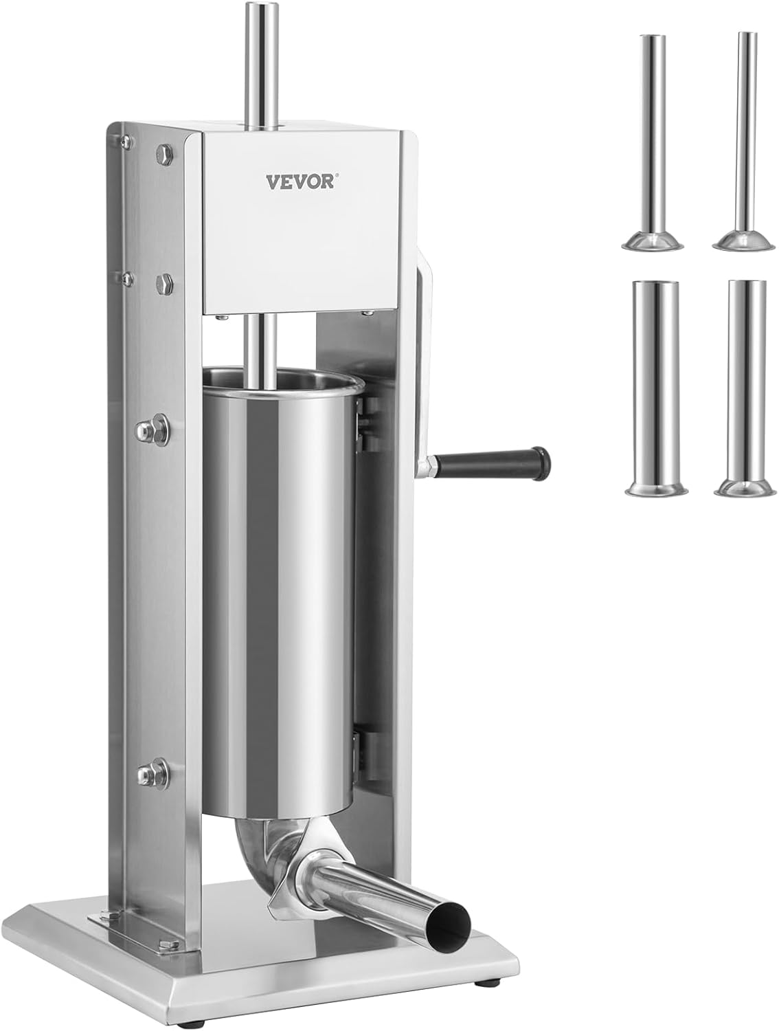 VEVOR Manual de capacidad de 11 libras5 litros, relleno vertical de acero inoxidable 304 de dos velocidades, máquina de llenado de salchichas con 4