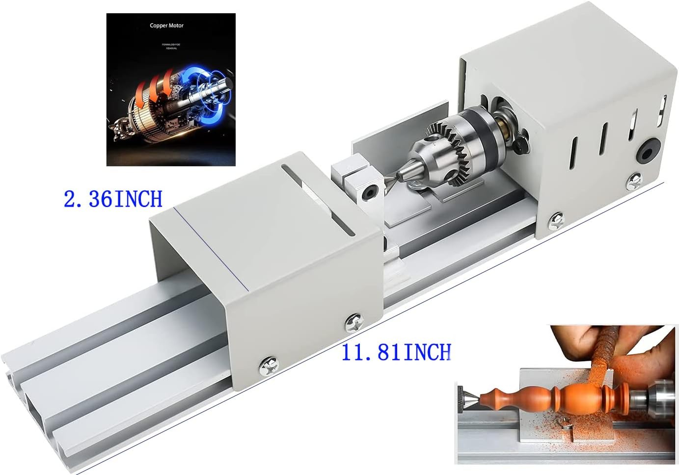 Mini Torno Perlas Pulidora Máquina DIY Mecanizado para Mesa Carpintería Power Herramienta de Madera Torno Set Rectificado (Plata)