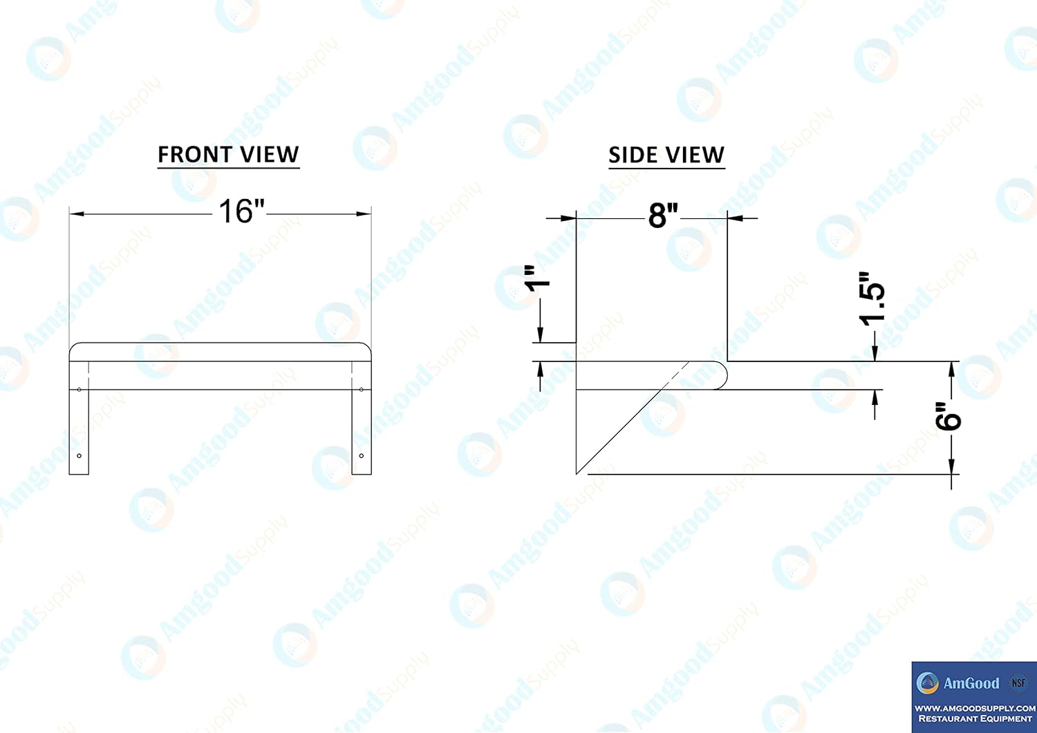 AmGood Estante de pared de acero inoxidable de 16 pulgadas de largo x 8 pulgadas de profundidad  Certificado NSF  Estantería de metal para