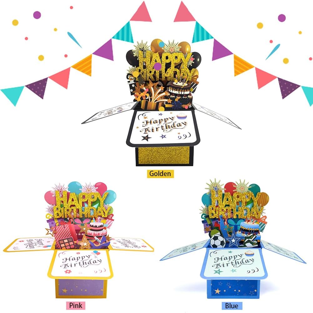 HDMGCR Tarjeta desplegable de feliz cumpleaños para mujeres y hombres, divertida caja de felicitación 3D de cumpleaños con sobres, etiqueta de notas