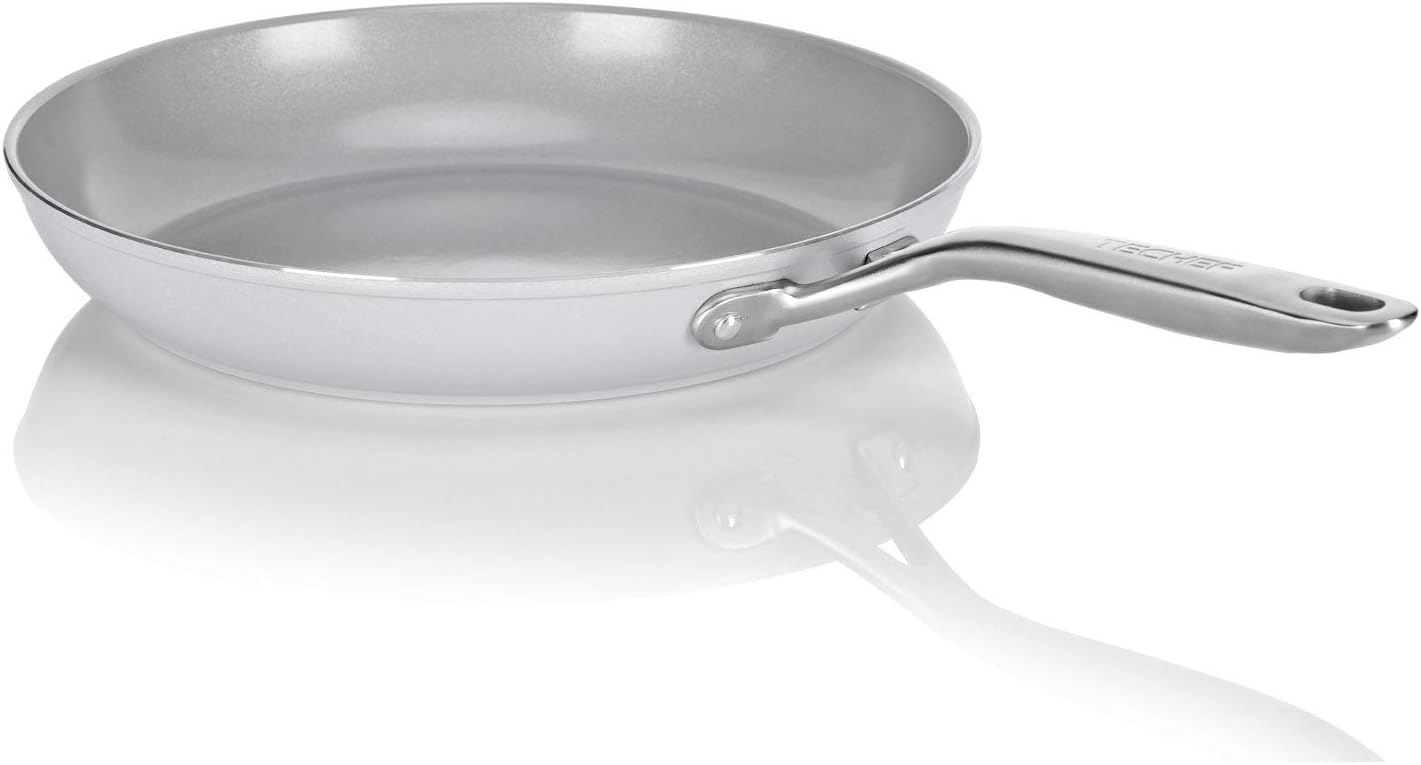 TECHEF – CeraTerra – Sartén antiadherente de cerámica, sin PTFE, PFAS ni PFOA), apta para lavavajillas, mango de acero inoxidable, lista para