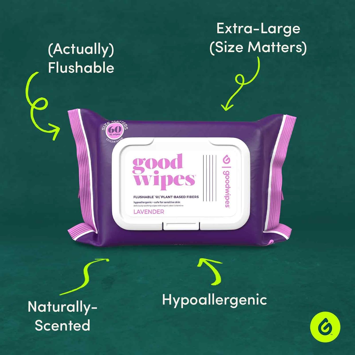 Goodwipes Toallitas desechables para glúteos hechas con botánicos calmantes y aloe – Dispensador de toallitas húmedas suave y suave para uso