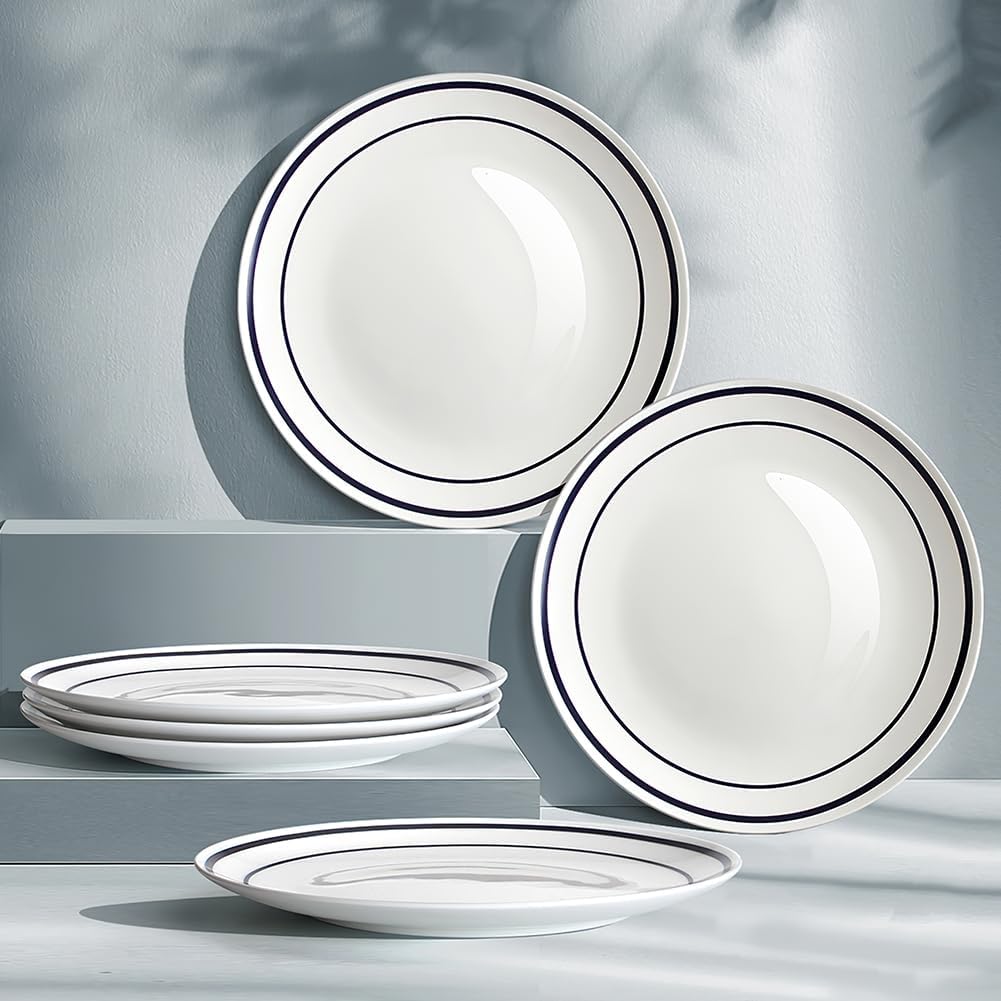 YFWOOD Juego de 6 platos llanos de cerámica, platos de ensalada de 8 pulgadas, mesa redonda de porcelana contemporánea, adecuados para postres,