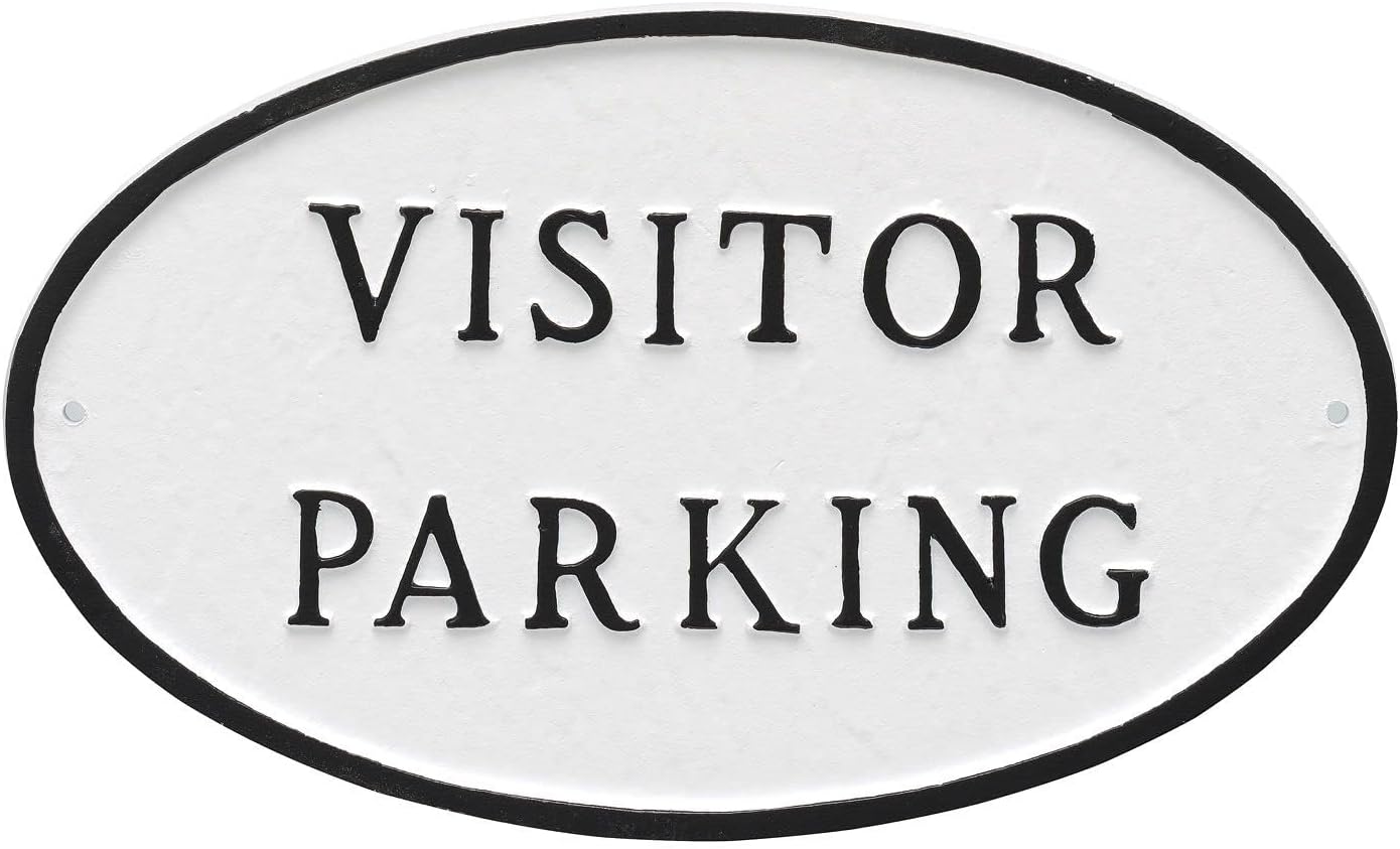 Placa ovalada de estacionamiento para visitantes para pared o césped para casa o negocio – Estacionamiento reservado – Aluminio recubierto de polvo