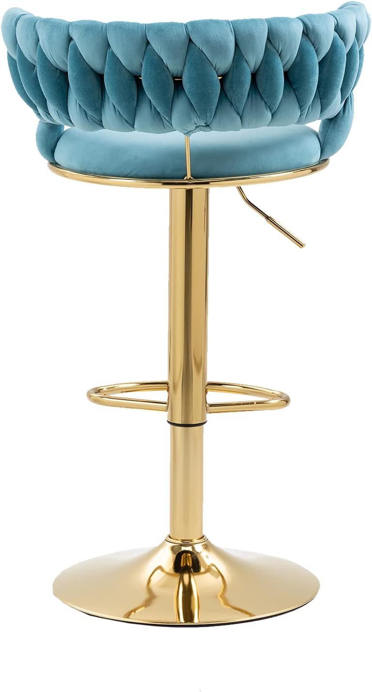 Kakotito Taburetes de bar giratorios de terciopelo de 360 con respaldo bajo y reposapiés, taburetes de bar ajustables, taburete de bar dorado (1