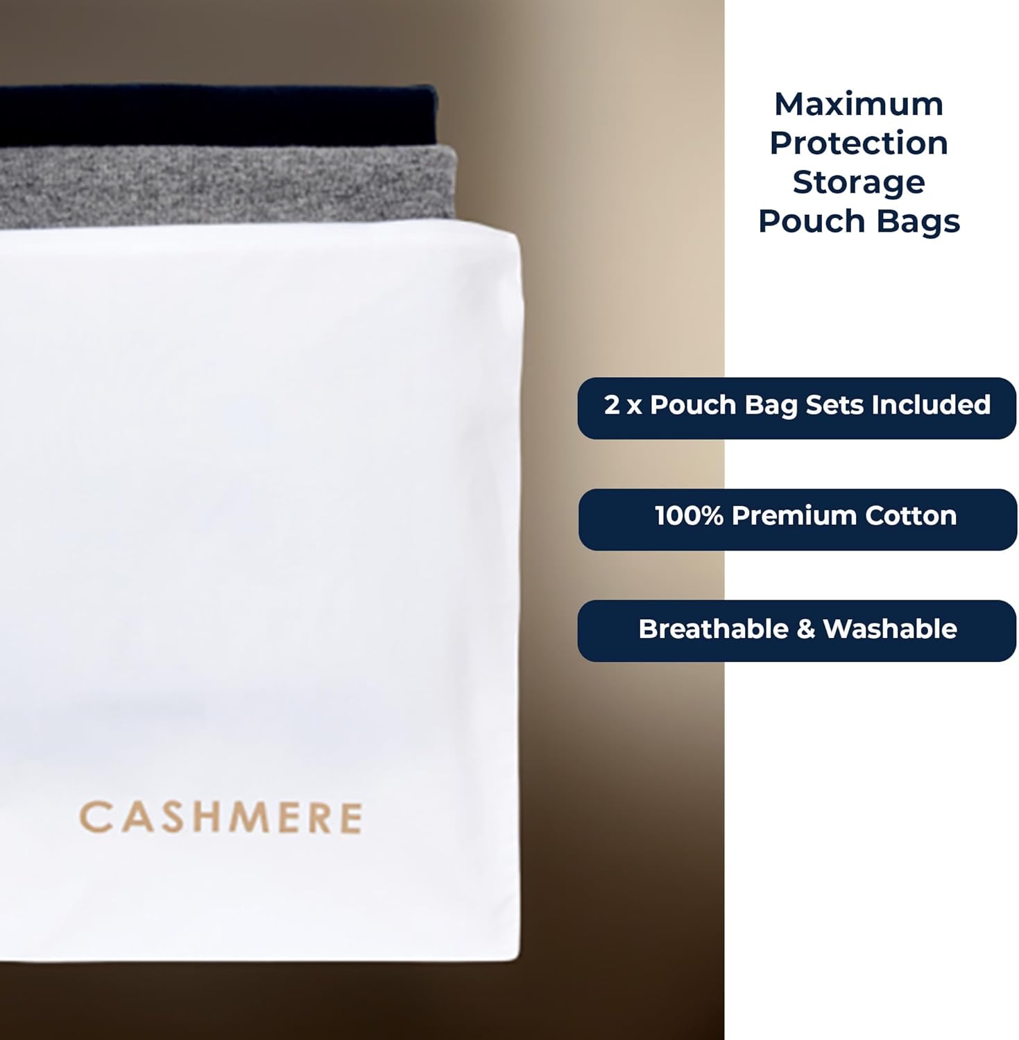 Conjunto de bolsa de almacenamiento de suéter de lana de cachemira con madera de cedro integrada