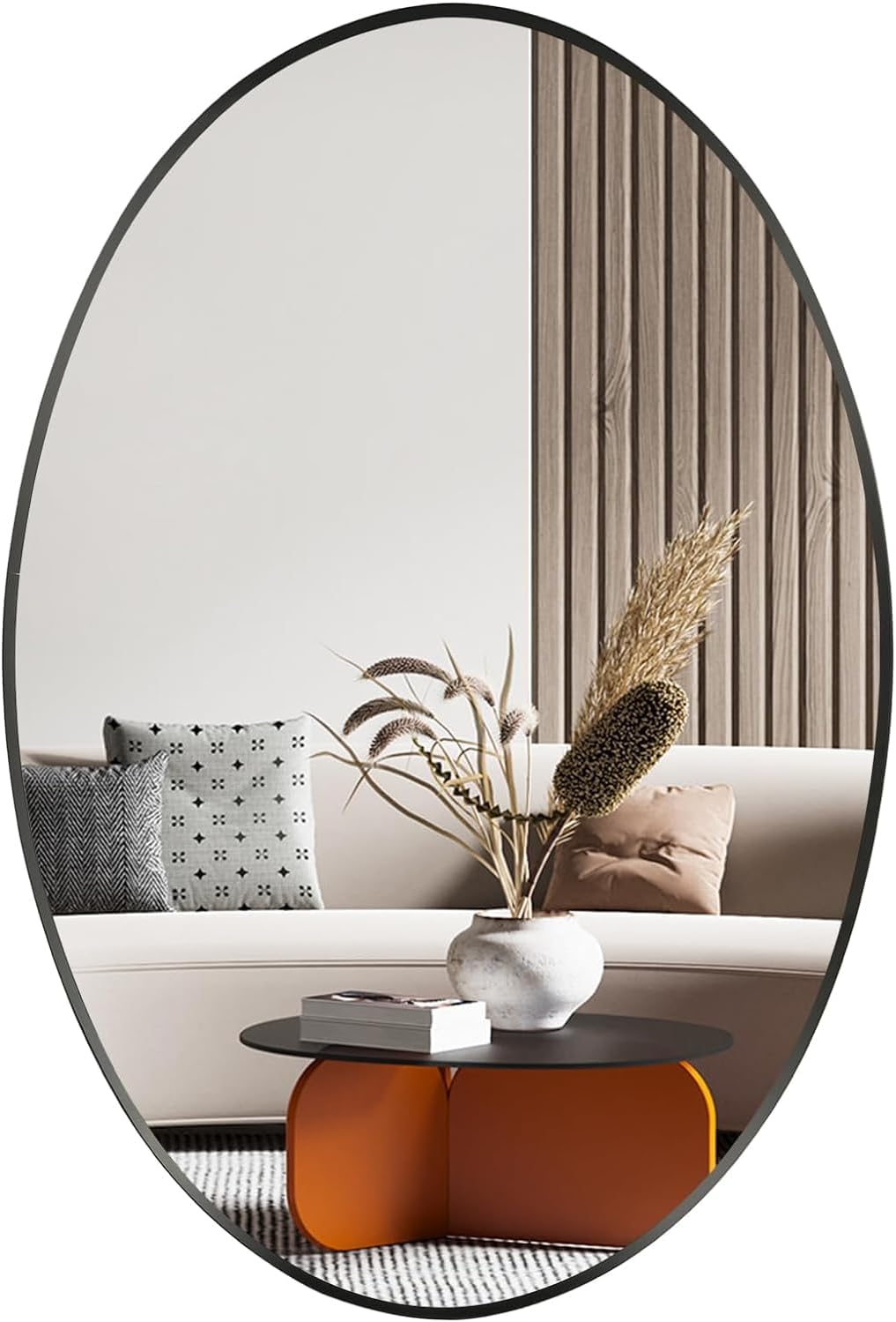 Espejo de pared ovalado, espejo ovalado negro de 22 x 30 pulgadas, espejo de baño con marco de metal, espejo decorativo para montar en la pared para