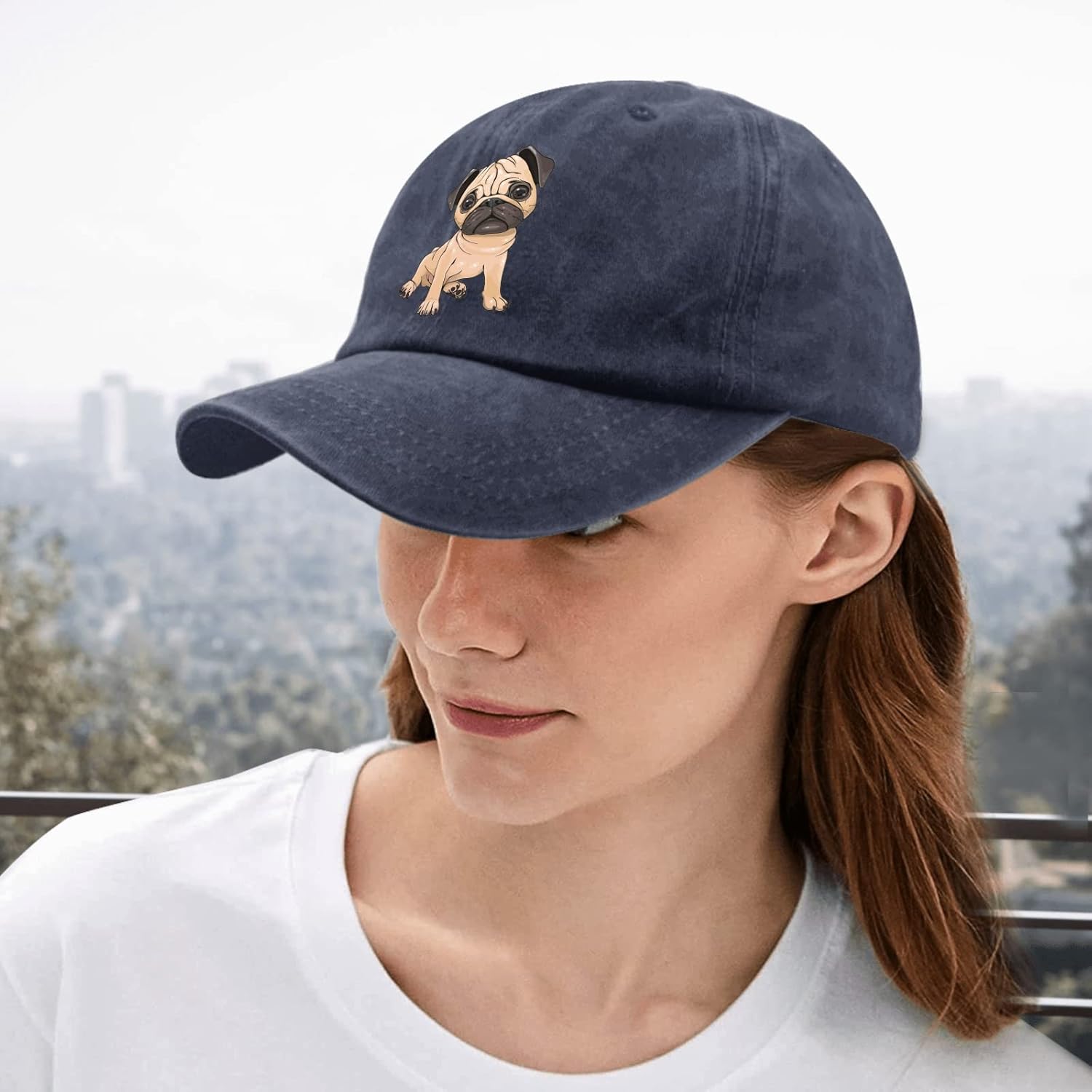 Sombreros Pug Dog Dad Sombrero para Hombre Vintage Denim Gorra de béisbol ajustable