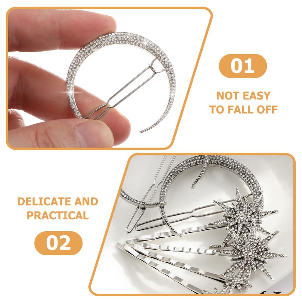 Beaupretty Pinzas para el cabello vintage con diseño de estrella y luna, pasador de pelo de aleación de metal con diamantes de imitación, accesorios