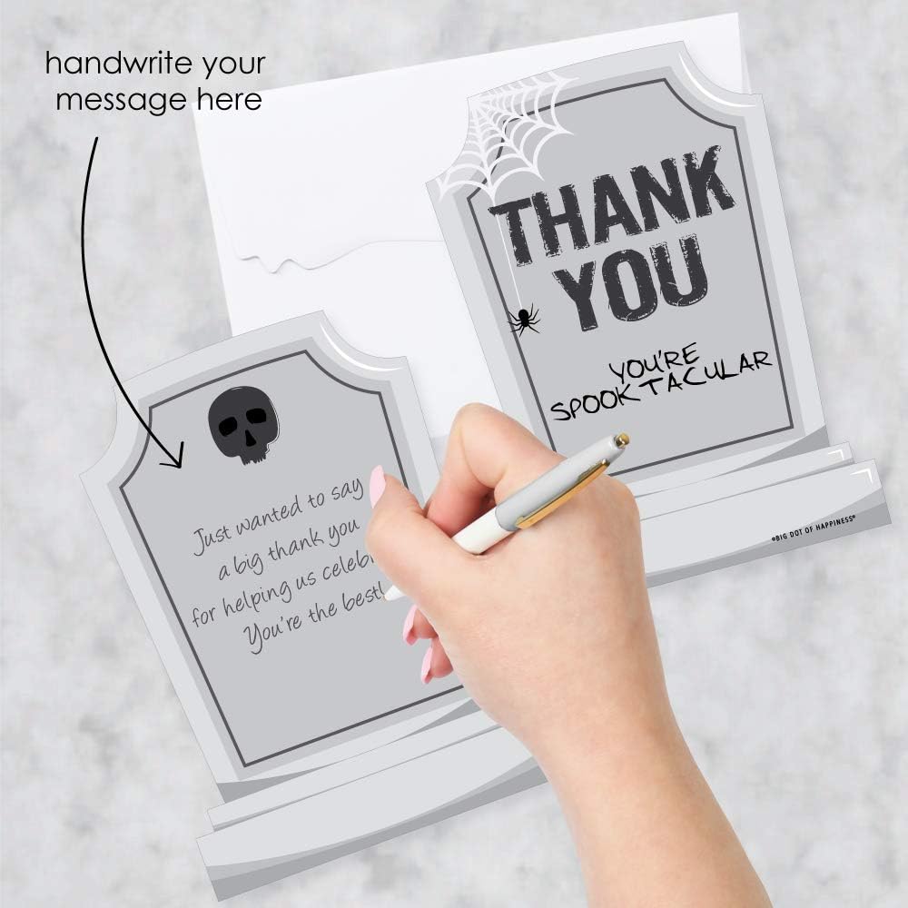 Big Dot of Happiness Graveyard Tombstones – Tarjetas de agradecimiento con forma – Tarjetas de agradecimiento para fiesta de Halloween con sobres –