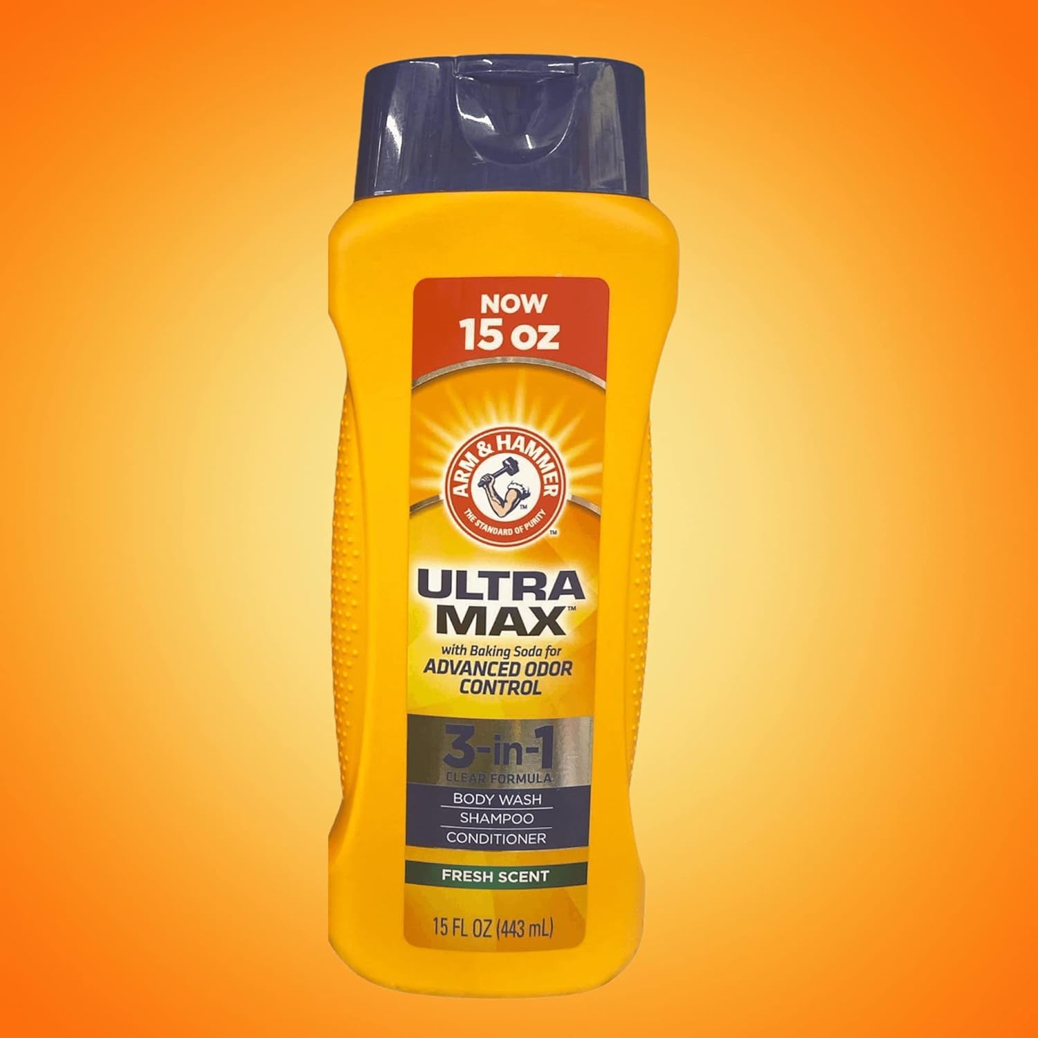 Arm & Hammer Gel de baño para hombre, champú y acondicionador, control avanzado de olores, Liquid Citrus Fresh, 15 onzas líquidas (paquete de 3)