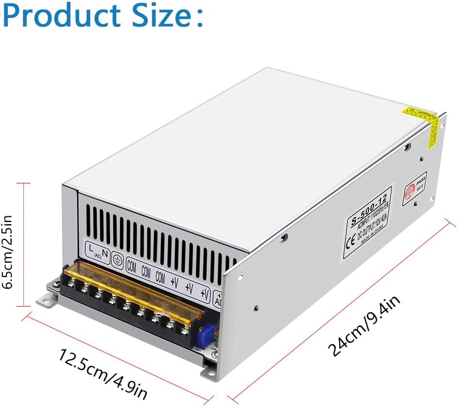 SHNITPWR Fuente de alimentación de 12 V 40 A 480 W Interruptor regulado Transformador de potencia AC 110V 220V a DC 12 voltios 40amp 38A 35A 32A 30A