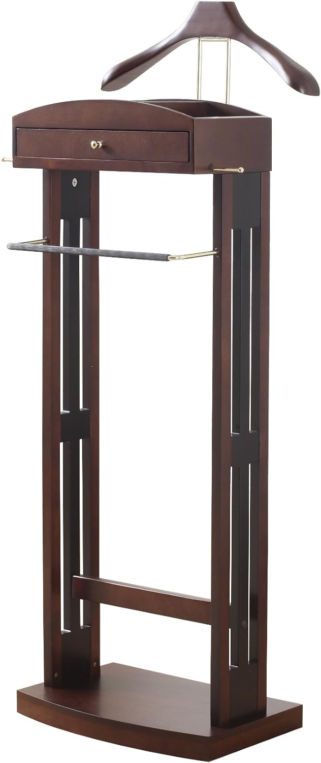 Proman Products Milan VL16226 – Soporte de valet con cajón, bandeja superior, colgador de contorno, barra de pantalones, ganchos para cinturón y