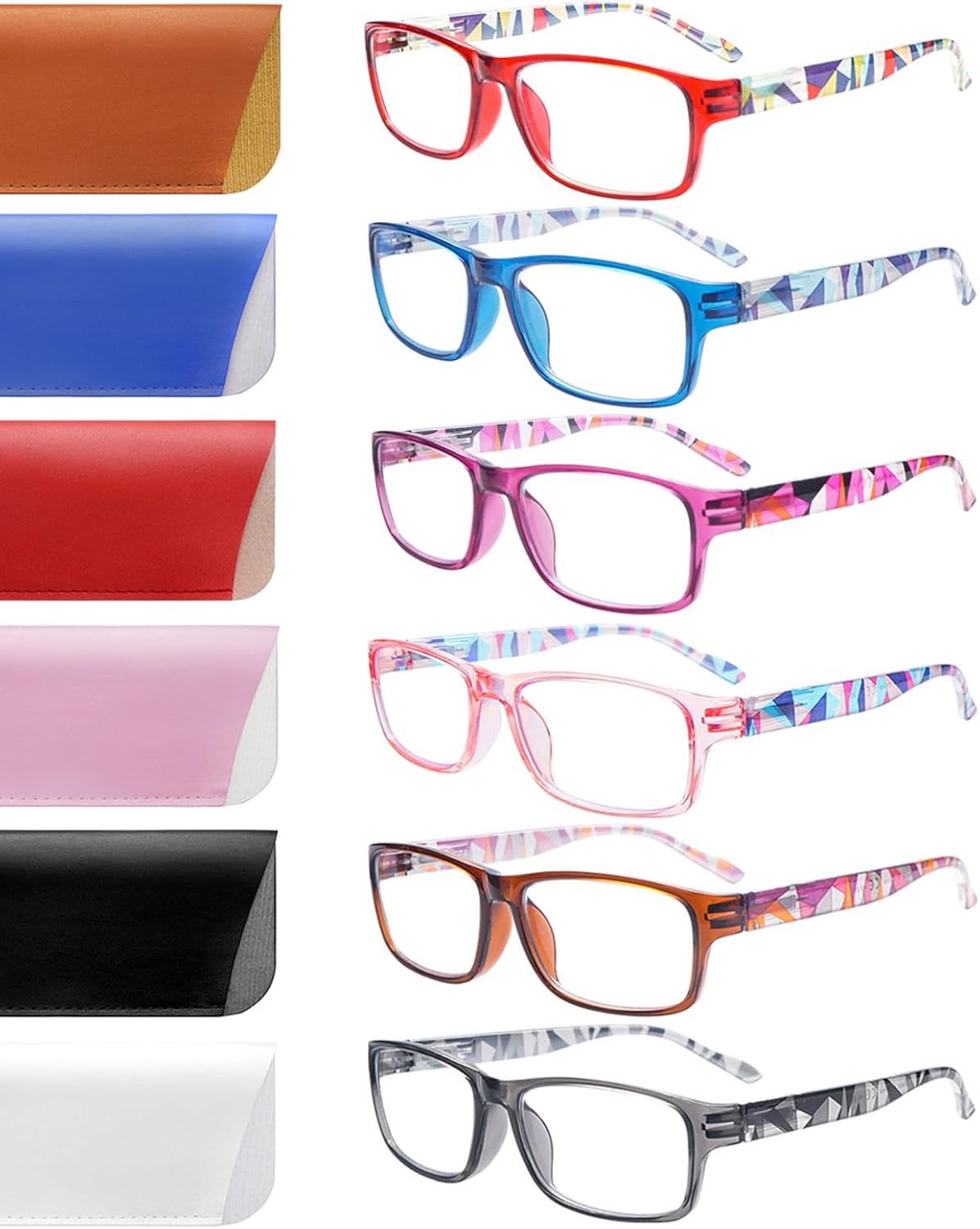 Paquete de 6 elegantes lentes de lectura para mujeres y hombres, bloqueo de luz azul, bisagras cuadradas de resorte, lectores de computadora (6