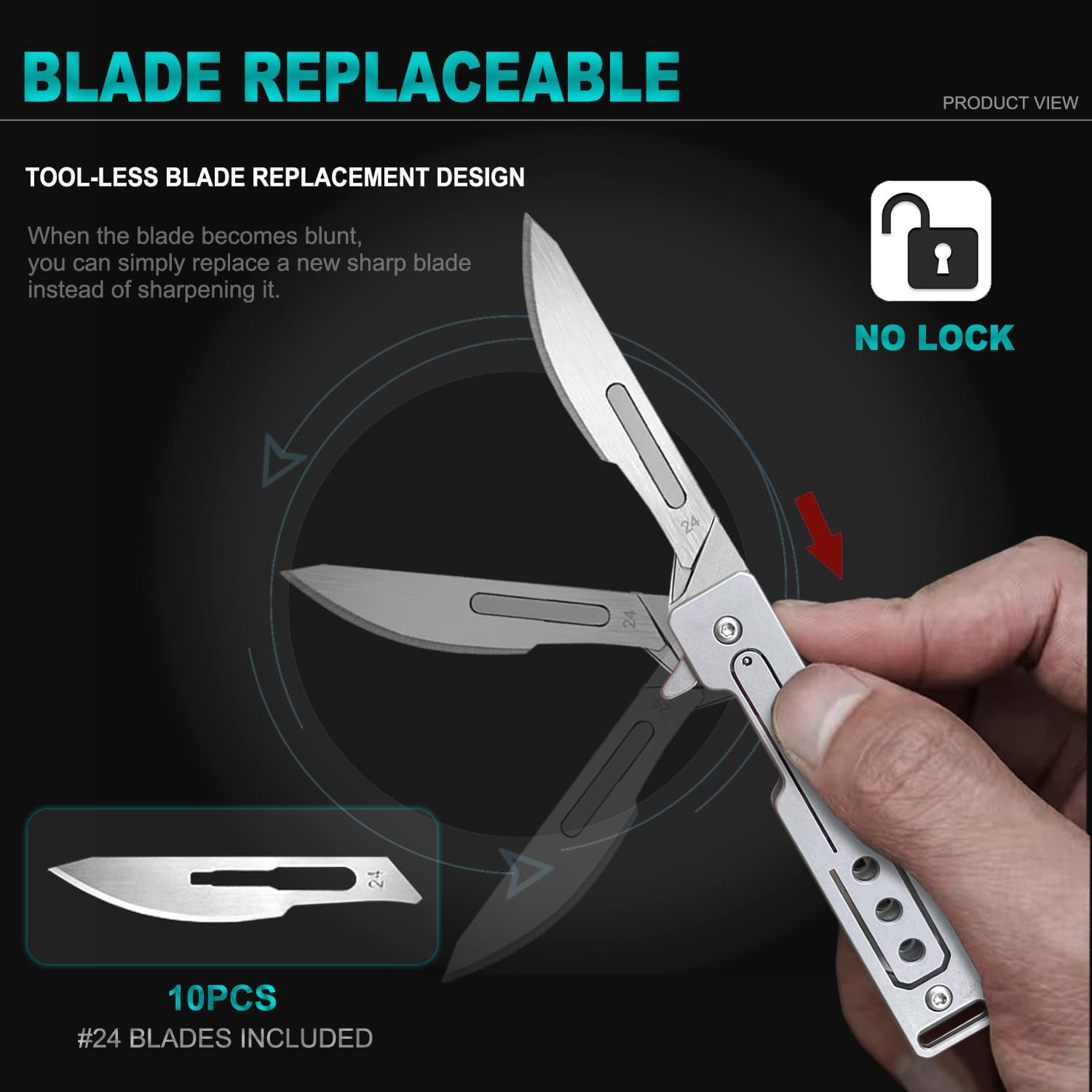Cuchillo de bisturí plegable, cuchillo de bolsillo para hombres, cuchillo de llavero pequeño, cuchillos delgados con 10 cuchillas reemplazables #24,